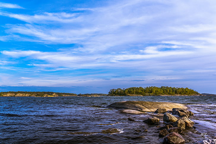 ocean under white and blue sky at daytime, sweden, sweden, Rocks, HD wallpaper