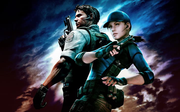 HD wallpaper: Chris Redfield, Resident Evil 5, Jill Valentine, pistol, video games