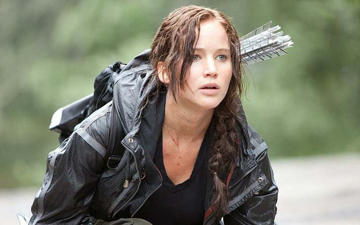 Jennifer Lawrence, women, actresses, arrows, braids, Katniss Everdeen, The Hunger Games