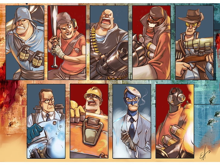 cartoon characters illustration, Team Fortress 2, Scout (character)
