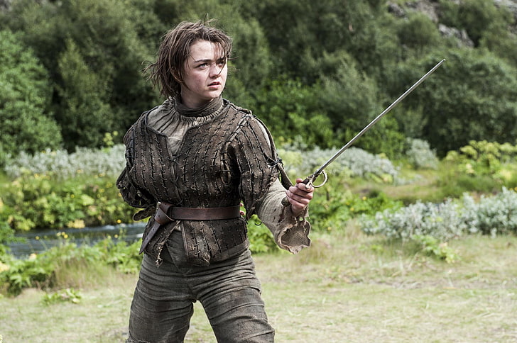 women's gray long-sleeved top, Game of Thrones, Arya Stark, Maisie Williams, HD wallpaper