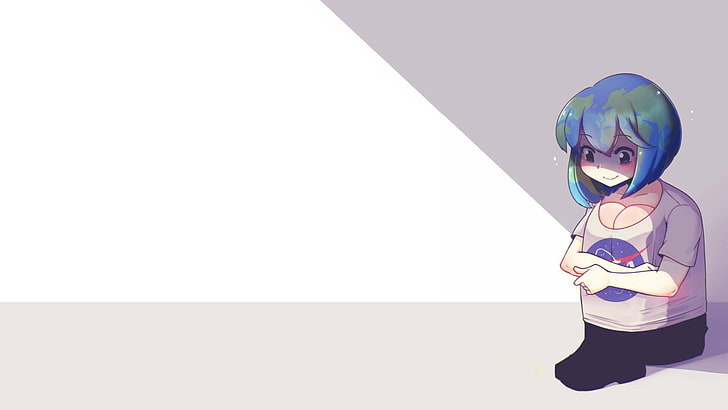 Earth-chan, anime girls, simple background, one person, copy space, HD wallpaper