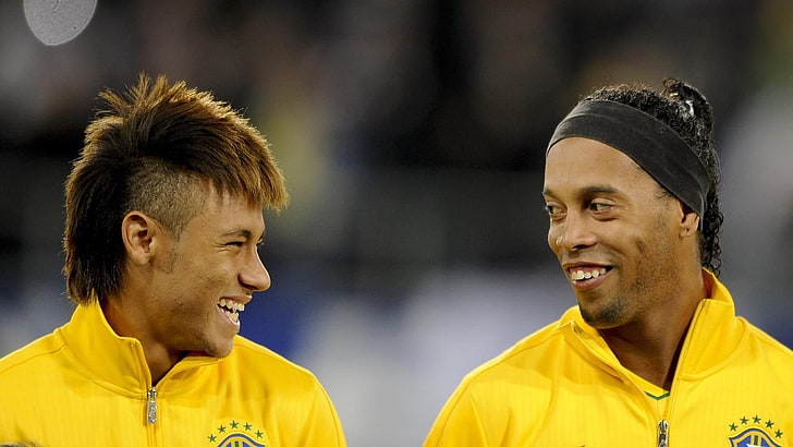 footballers, soccer, Brasil, Ronaldinho, Neymar, headshot, yellow, HD wallpaper