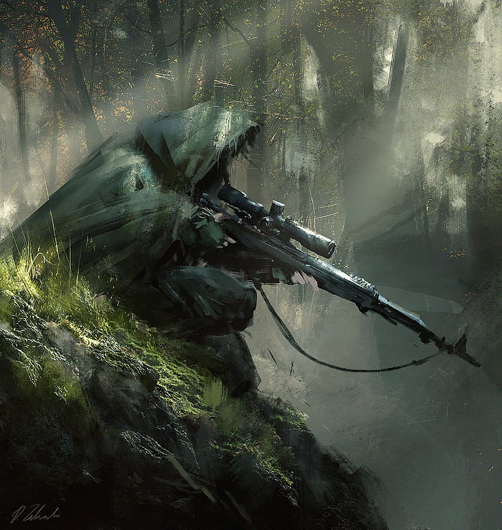 HD wallpaper: sniper rifle, artwork