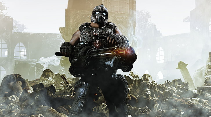 Gears Of War 3, man holding machine gun illustration, Games, clayton carmine