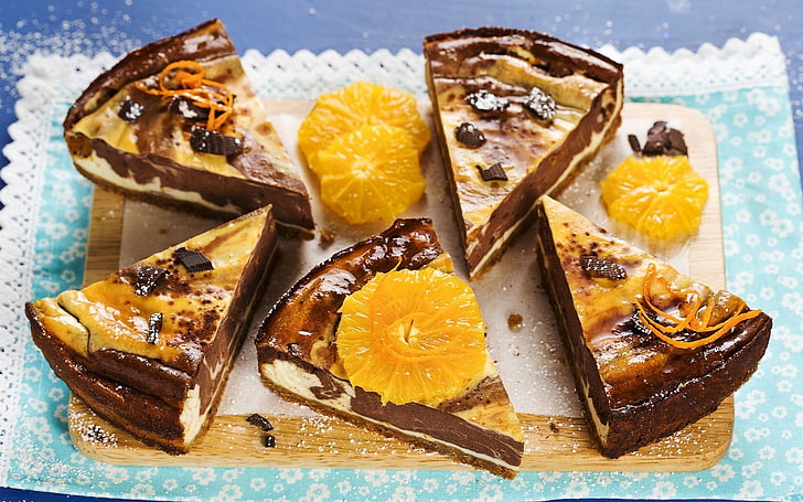 food, cake, orange (fruit), dessert, pie, food and drink, slice, HD wallpaper