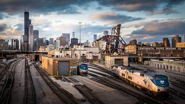 USA, cityscape, train, Chicago, railway, vehicle, HD wallpaper