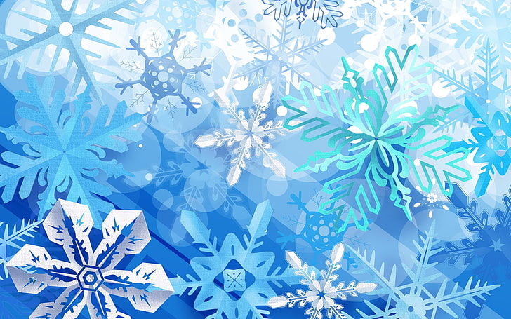 snow flakes, artwork, cyan, backgrounds, blue, no people, celebration, HD wallpaper