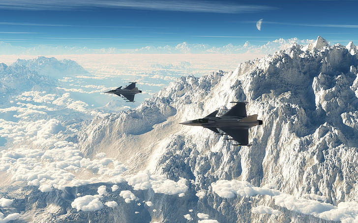 Mountain, Snow, Winter, Jet Fighter, JAS-39 Gripen, 1920x1200, HD wallpaper