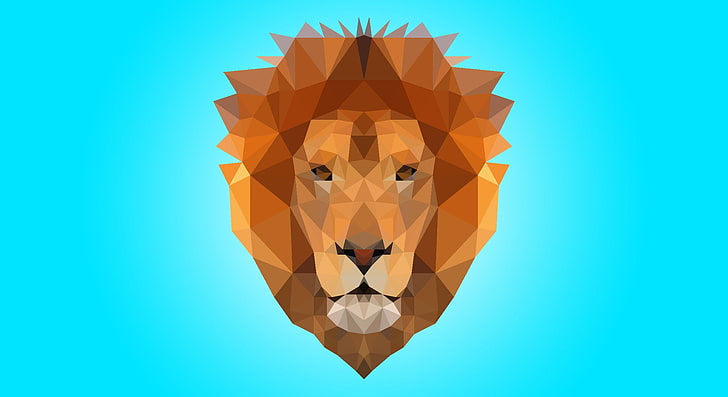 brown lion wallpaper, low poly, blue, Beast (character), triangle, HD wallpaper