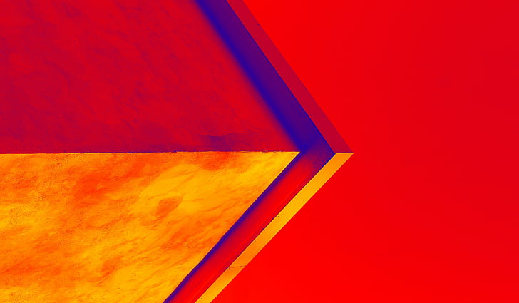 red, corner, orange, architecture, digital art, simple, nicholasfomin, HD wallpaper