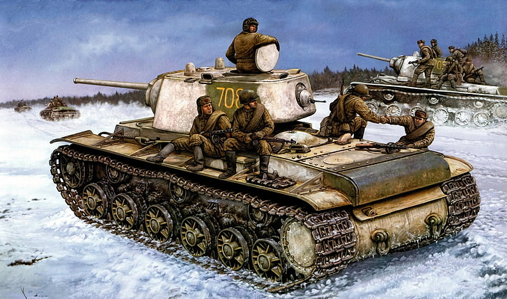 brown battle tank illustration, war, art, painting, ww2, russian tank