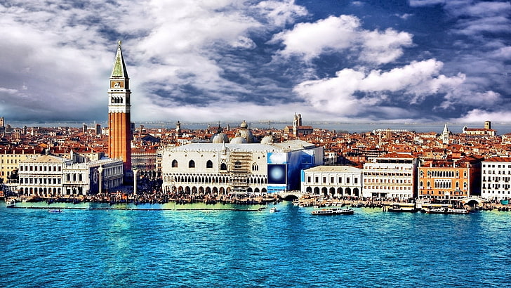 white and brown concrete buildings, venice, italy, river, view from the top, HD wallpaper