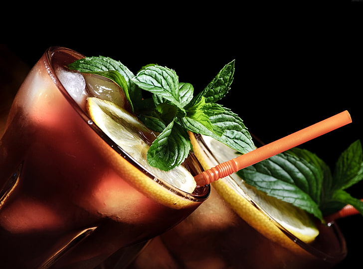 lemon, mint, cocktail, ice, Mojito, leaf, food and drink, plant part, HD wallpaper