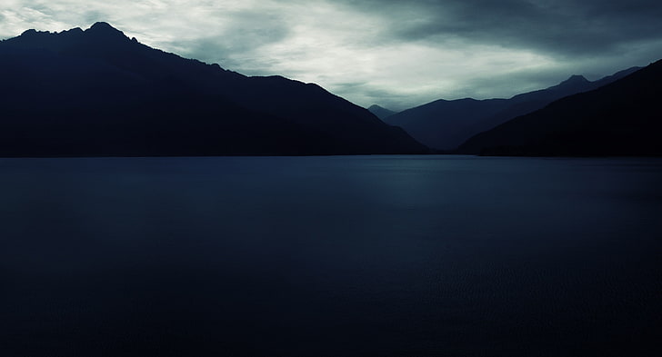 calm body of water, landscape, nature, mountains, sky, dark, scenics - nature, HD wallpaper