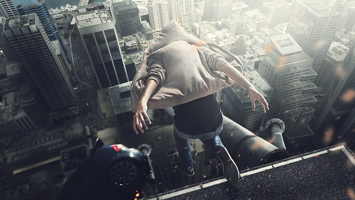 gray hoodie, parkour, jumping, sport, exercising, lifestyles, HD wallpaper