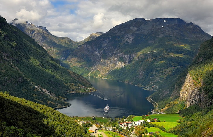 body of water, nature, lake, mountains, Norway, landscape, fjord