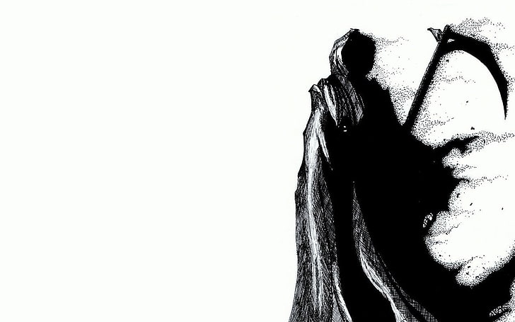 grim reaper illustration, Dark, white background, studio shot