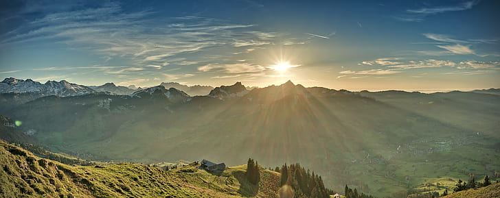 landscape photo of sunrise over mountain hills, stockberg, stockberg, HD wallpaper