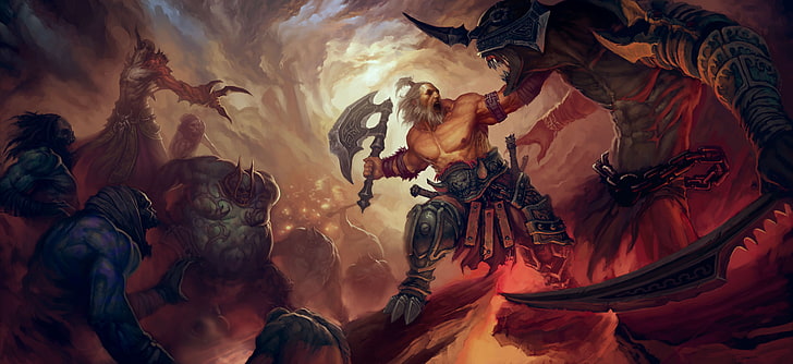game character illustrations, Diablo III, warrior, creature, video games, HD wallpaper