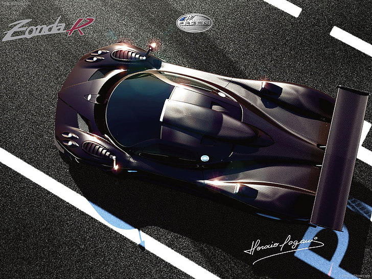 car, Pagani, Pagani Zonda R, Super Car, text, vehicle, high angle view, HD wallpaper