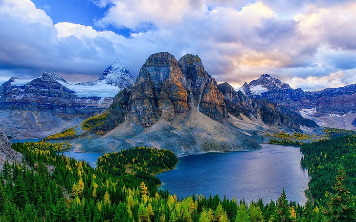 Canada, Alberta, mountains, lakes, forest, autumn, HD wallpaper