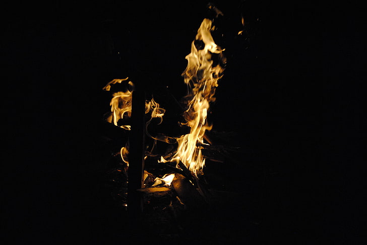fire, night, wood, burning, flame, fire - natural phenomenon, HD wallpaper
