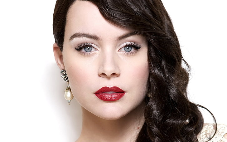 women's red lipstick, cute girl, Helena Mattsson, portrait, beauty, HD wallpaper