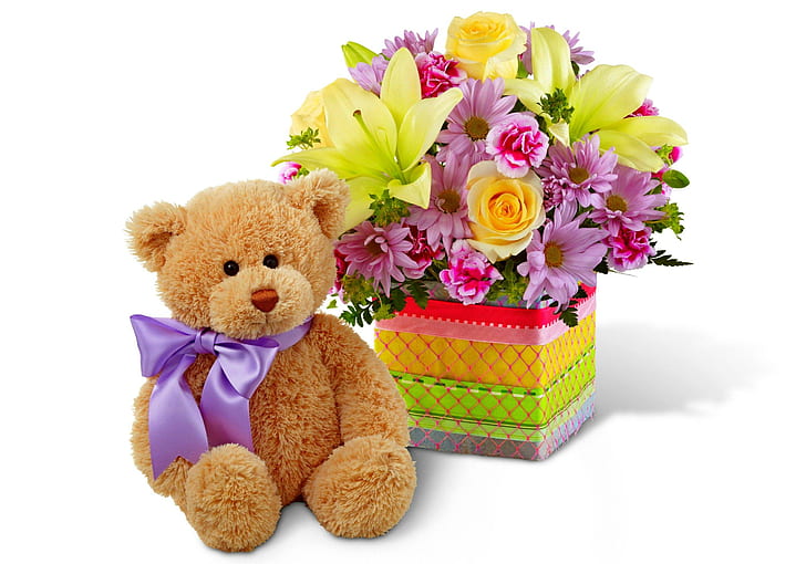 For you...JACQELINEla!!!, brown teddy bear; assorted flowers, HD wallpaper