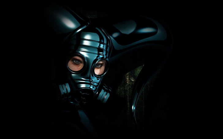 black gas mask, girl, helmet, pollution, protective Mask - Workwear