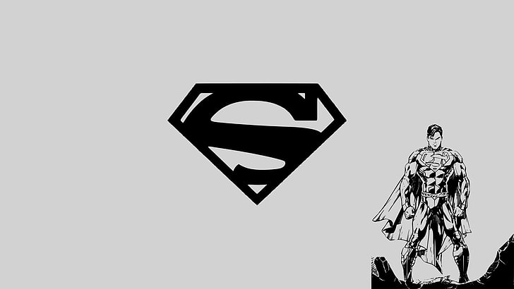 Superman, minimalism, superhero, gray background, human representation