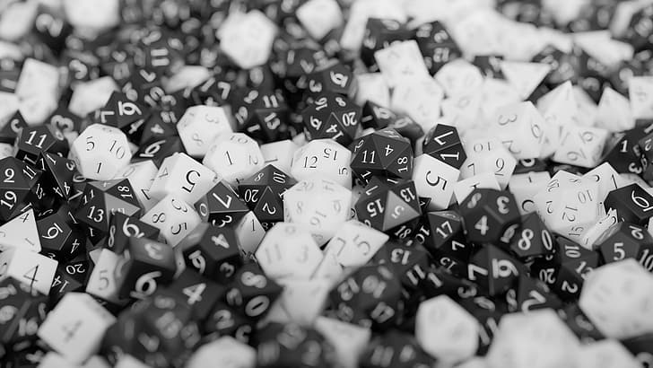 dice, Dungeons and Dragons, d20, monochrome