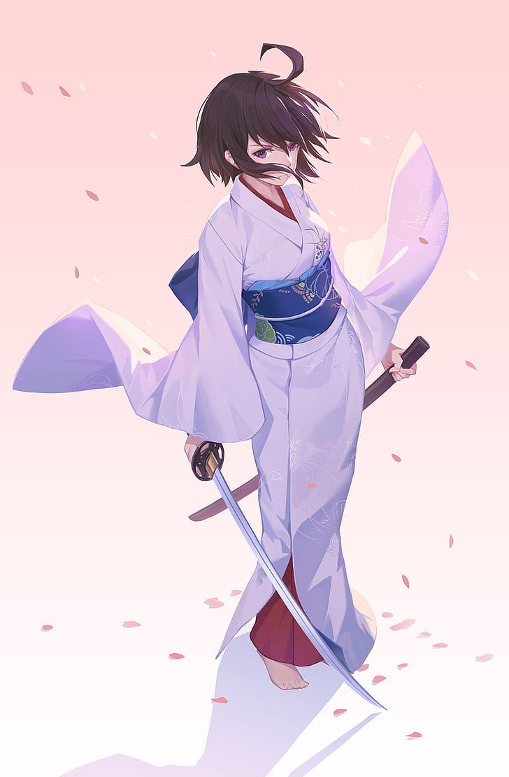anime, anime girls, sword, kimono, dark hair, Kara no Kyoukai