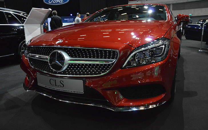 red Mercedes-Benz CLS-class, car, red cars, mode of transportation, HD wallpaper