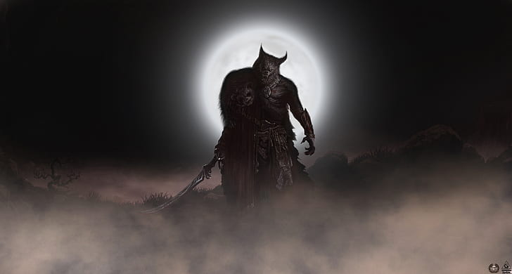 HD wallpaper: Dark, Werewolf, Moon, Night, Sword, Warrior | Wallpaper Flare
