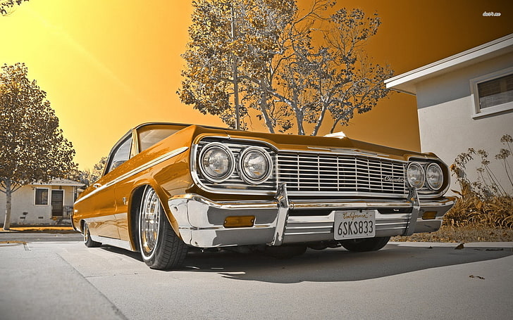vintage brown car, lowrider, Chevrolet Impala, mode of transportation, HD wallpaper