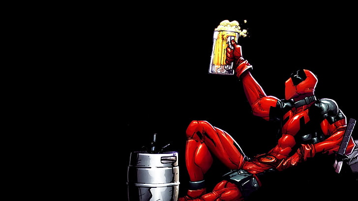 Marvel Deadpool illustration, comic art, copy space, red, black background