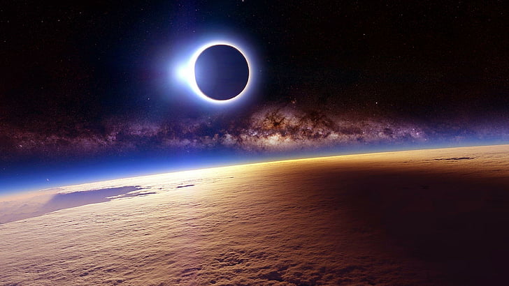 eclipse, milky way, space, earth, atmosphere of earth, sky