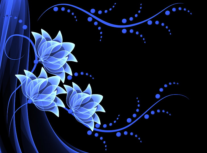 blue lotus flowers digital wallpaper, vector, background, neon