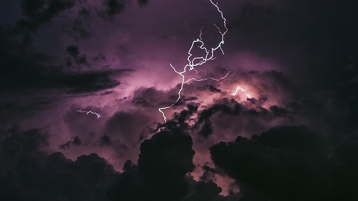 nature, dark, storm, lightning, clouds, cloud - sky, power in nature, HD wallpaper