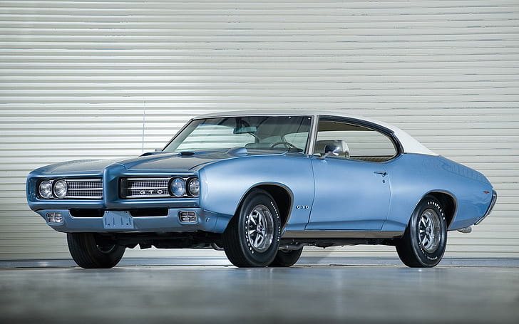 1969 Pontiac GTO, blue and white gto classic muscle car, cars, HD wallpaper