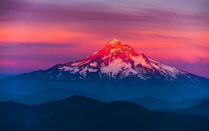 landscape, Oregon, larch mountain, sunset, mountains, Mount Hood, HD wallpaper