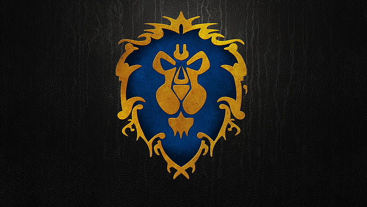 blue and yellow lion logo, Warcraft, Alliance, video games, no people, HD wallpaper