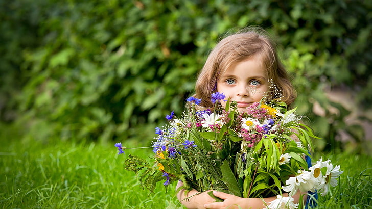 white, red, and blue flower bouquet, children, childhood, plant, HD wallpaper