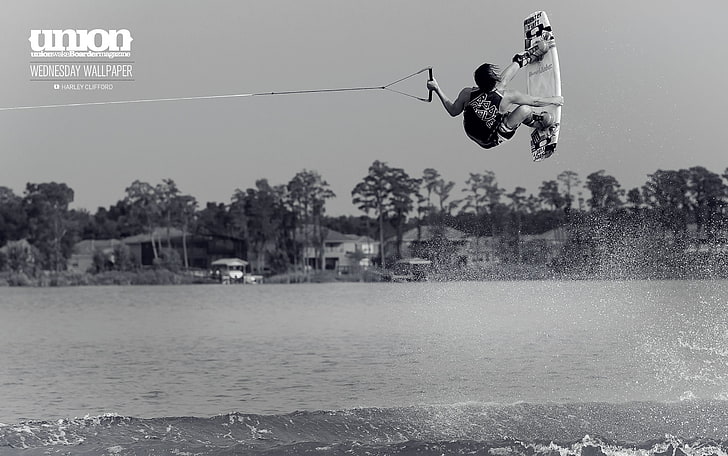wakeboarding, harley clifford, sports, water, real people, mid-air