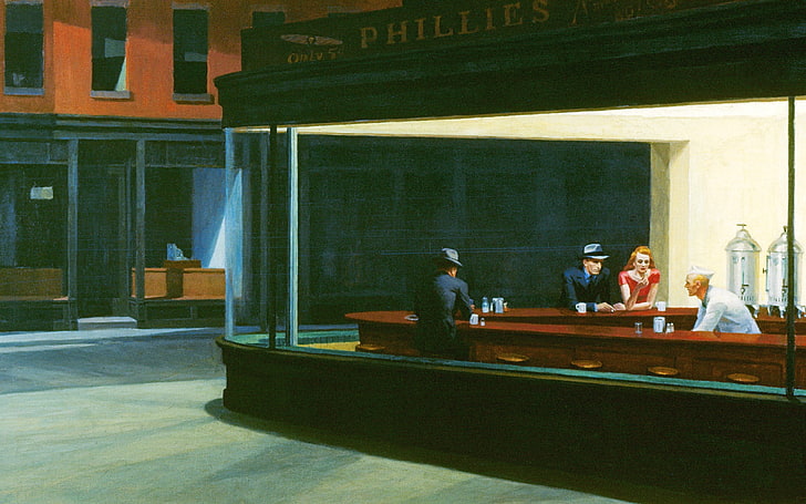 man and woman in cafe painting, figure, Night owls, Edward Hopper, HD wallpaper