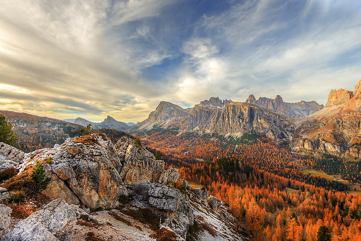 brown rocky mountains, nature, landscape, sky, Dolomites (mountains), HD wallpaper