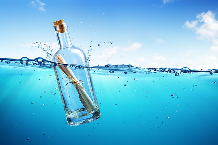 sea, letter, the ocean, bottle, blue, water, message, HD wallpaper