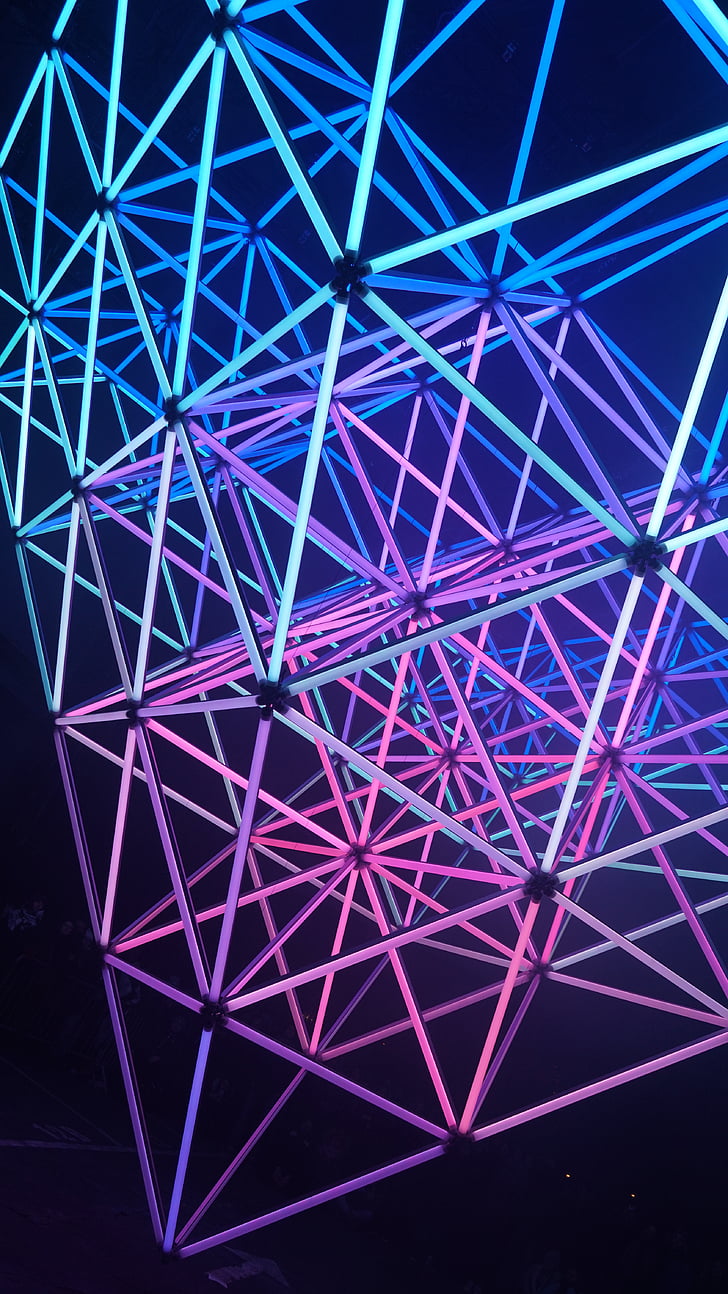 Structure, Triangles, Neon, AMOLED, 4K