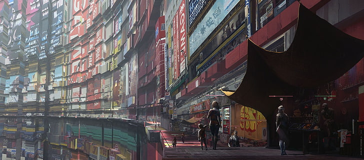 brown concrete buildings, cyberpunk, fan art, city, fantasy city HD wallpaper